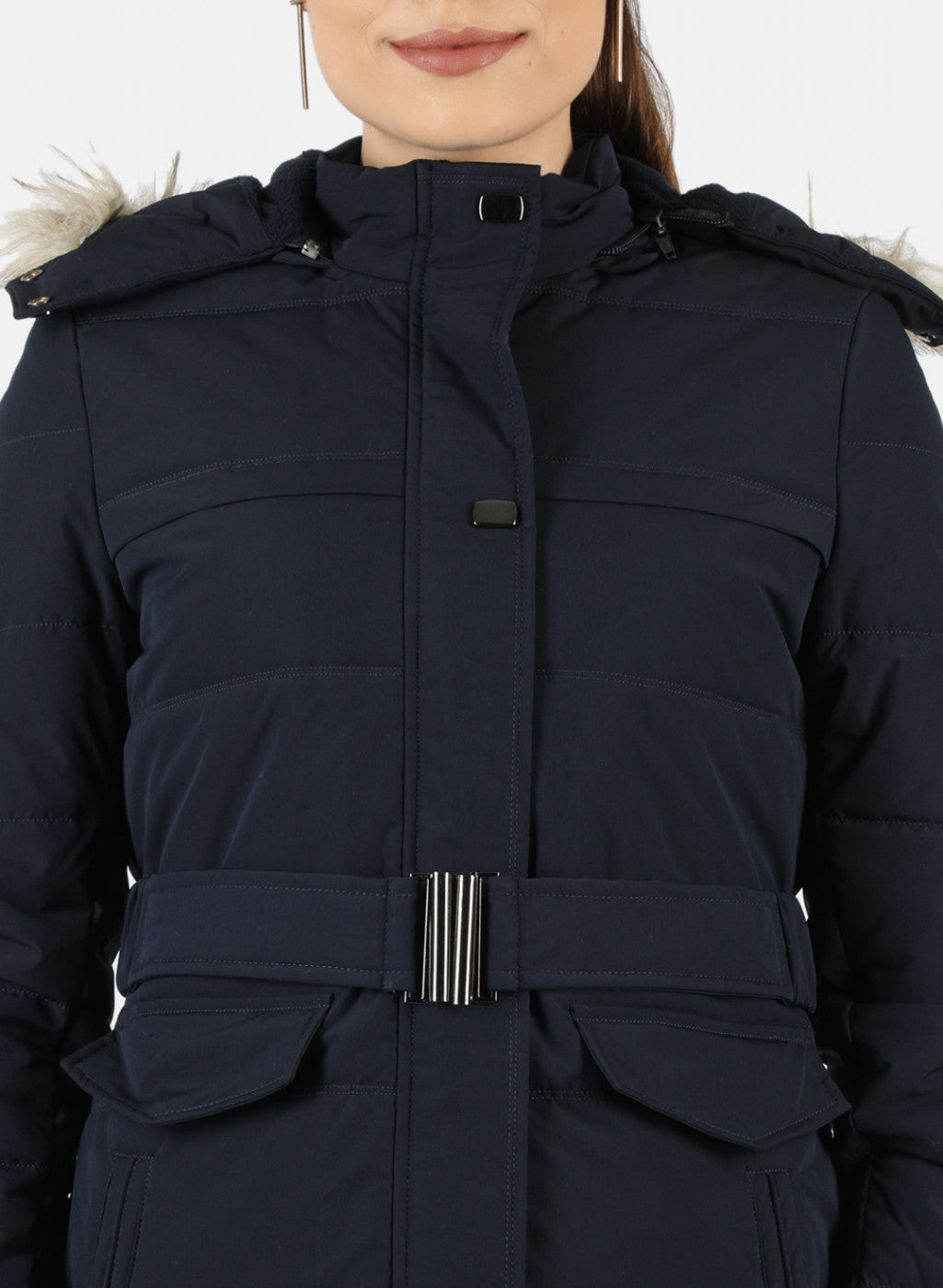 Women Navy Blue Solid Jacket
