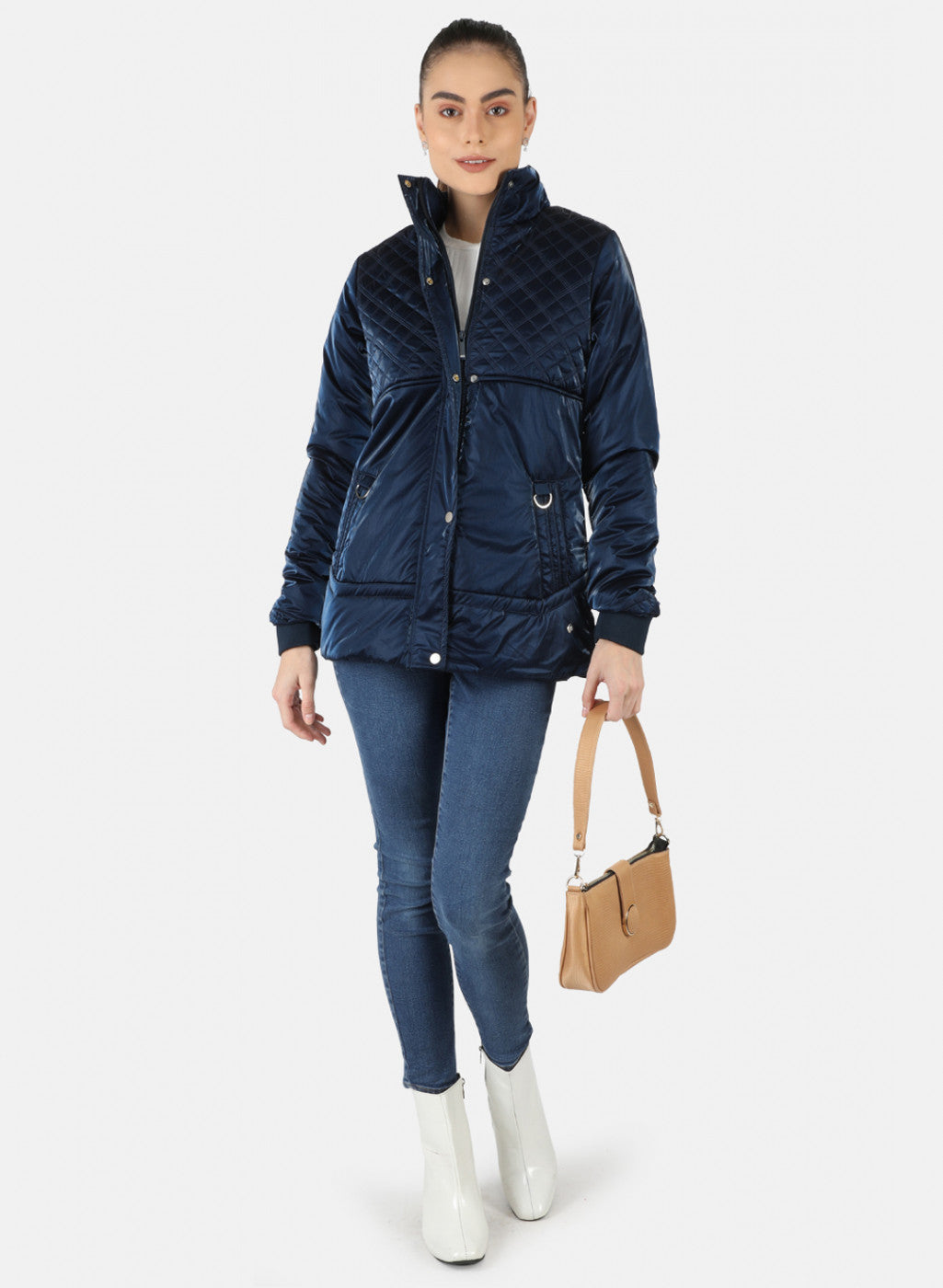 Women Navy Blue Solid Jacket