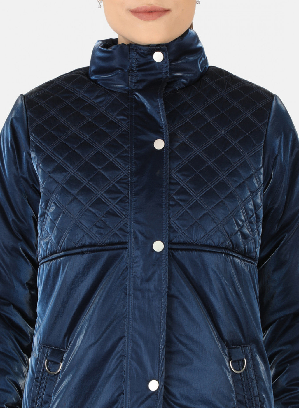 Women Navy Blue Solid Jacket