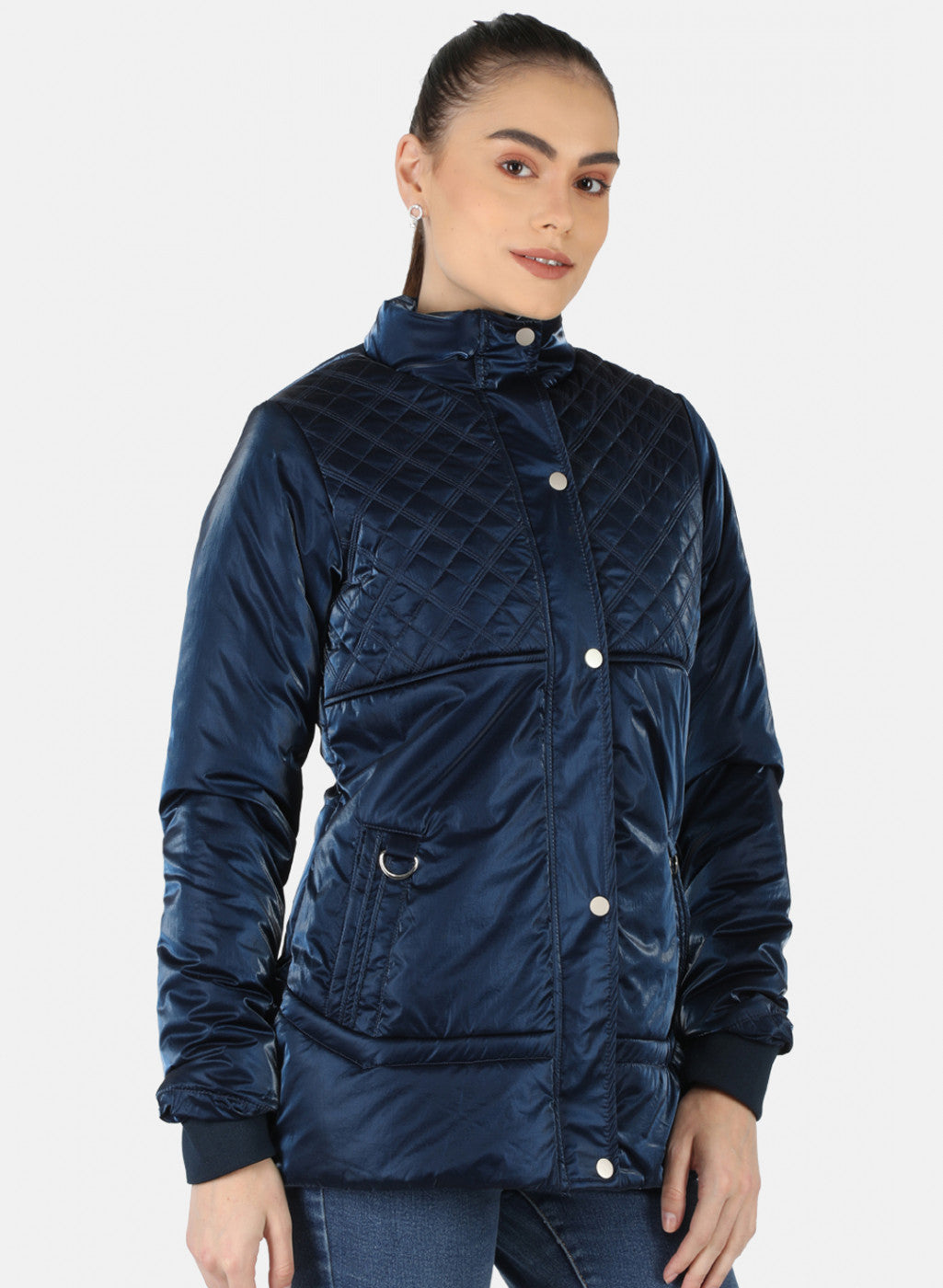 Women Navy Blue Solid Jacket