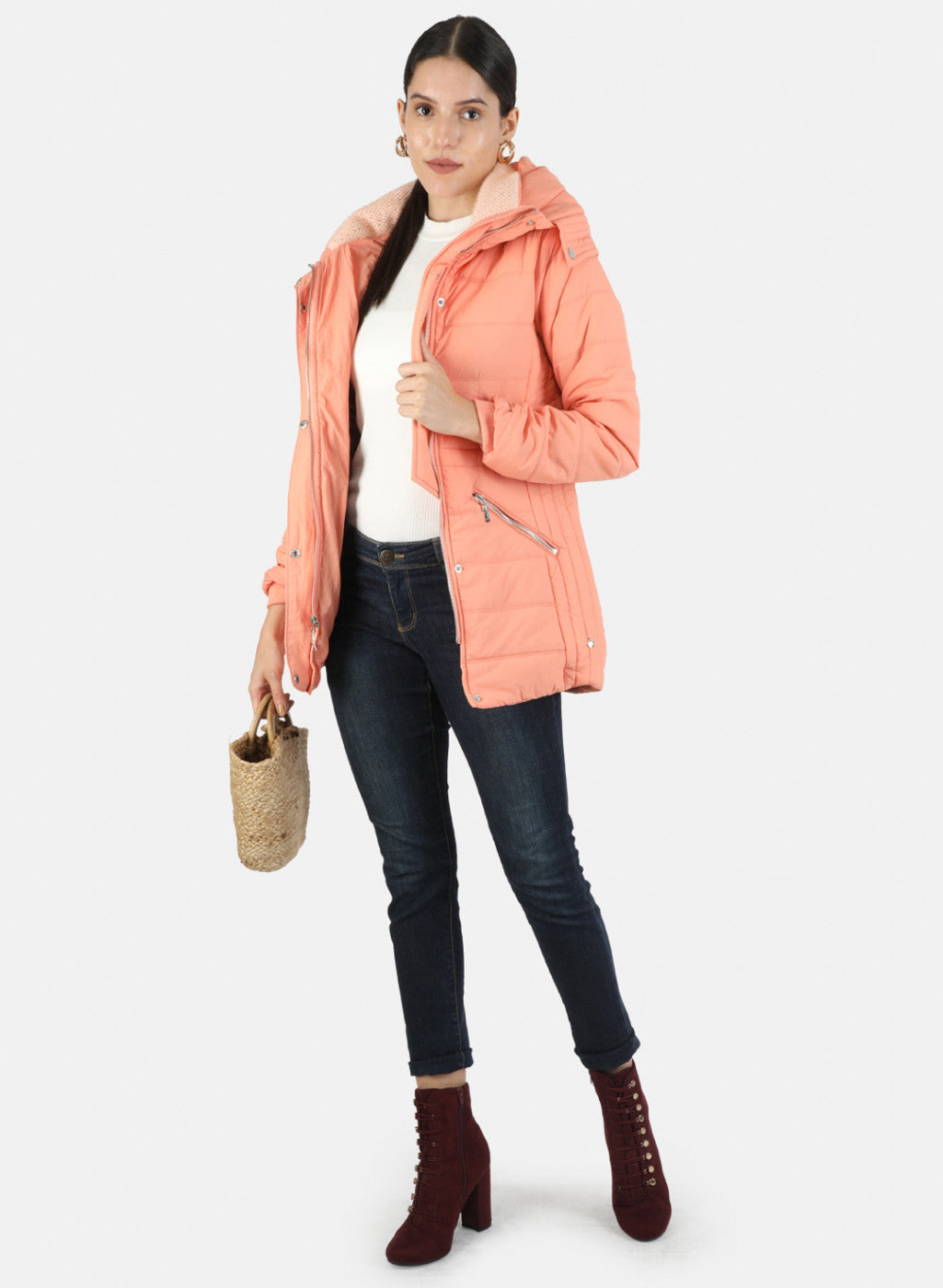 Women Peach Solid Jacket