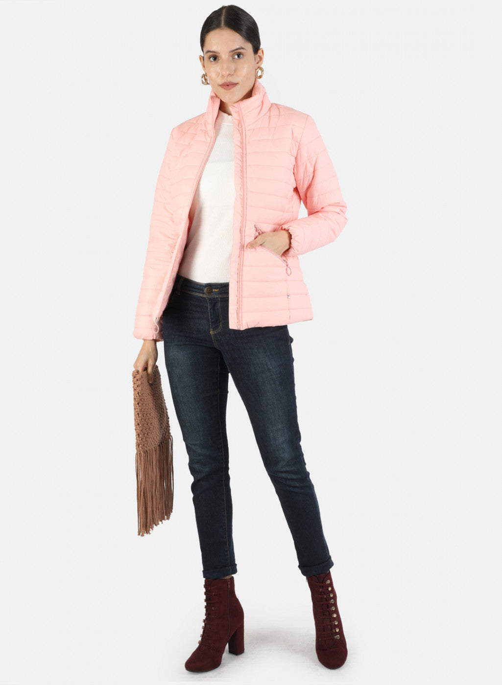 Women Pink Solid Jacket