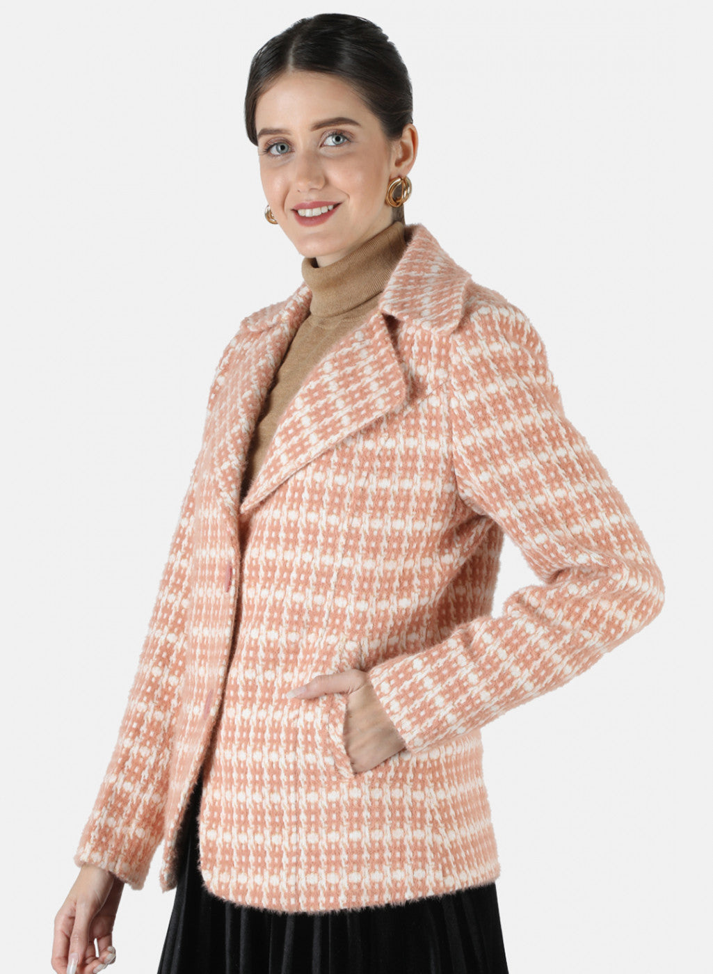 Women Pink Jaquard Coat
