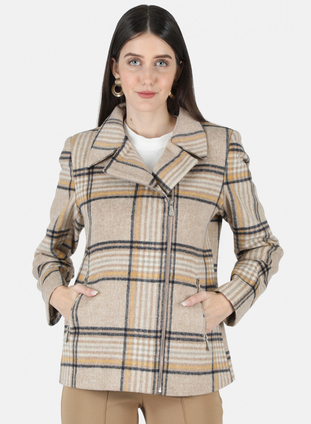 Gaby mac coat check - Brown/beige check main image 1