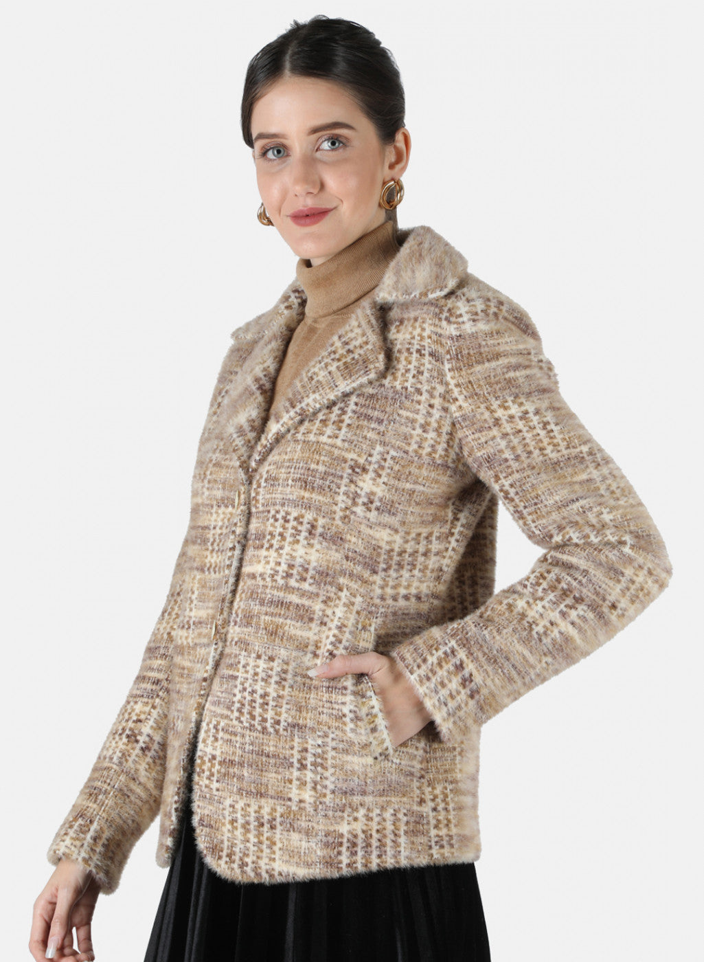 Women Brown Jaquard Coat