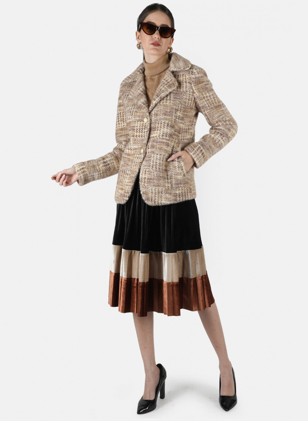 Women Brown Jaquard Coat