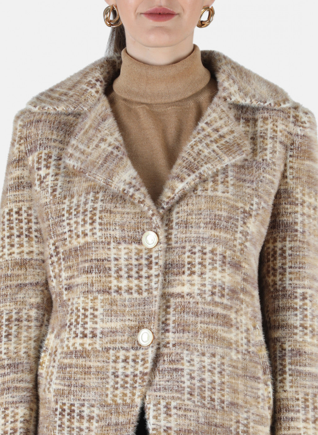 Women Brown Jaquard Coat