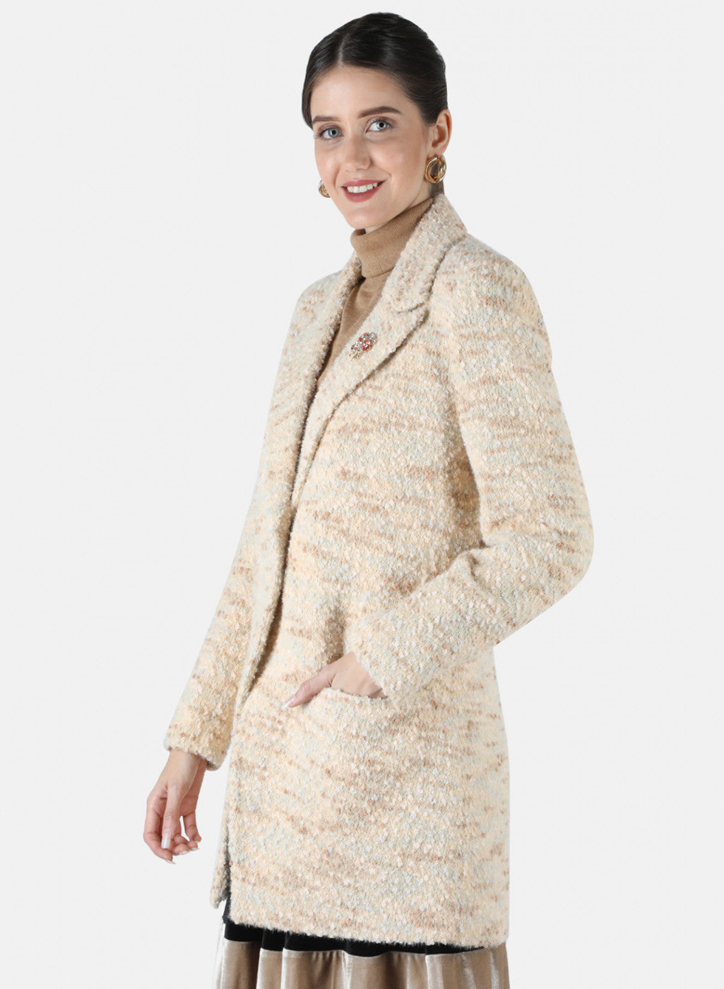 Women Brown Jaquard Coat