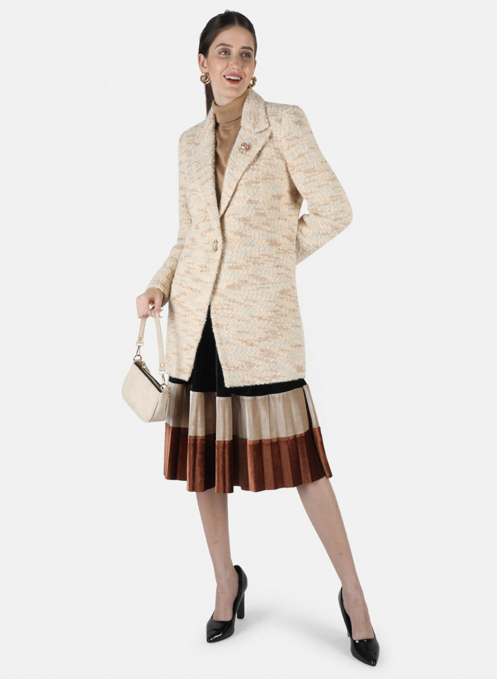 Women Brown Jaquard Coat
