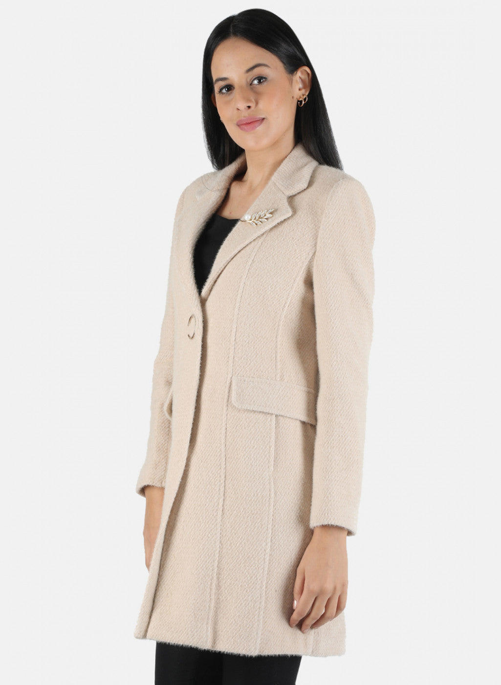 Women Beige Solid Coat
