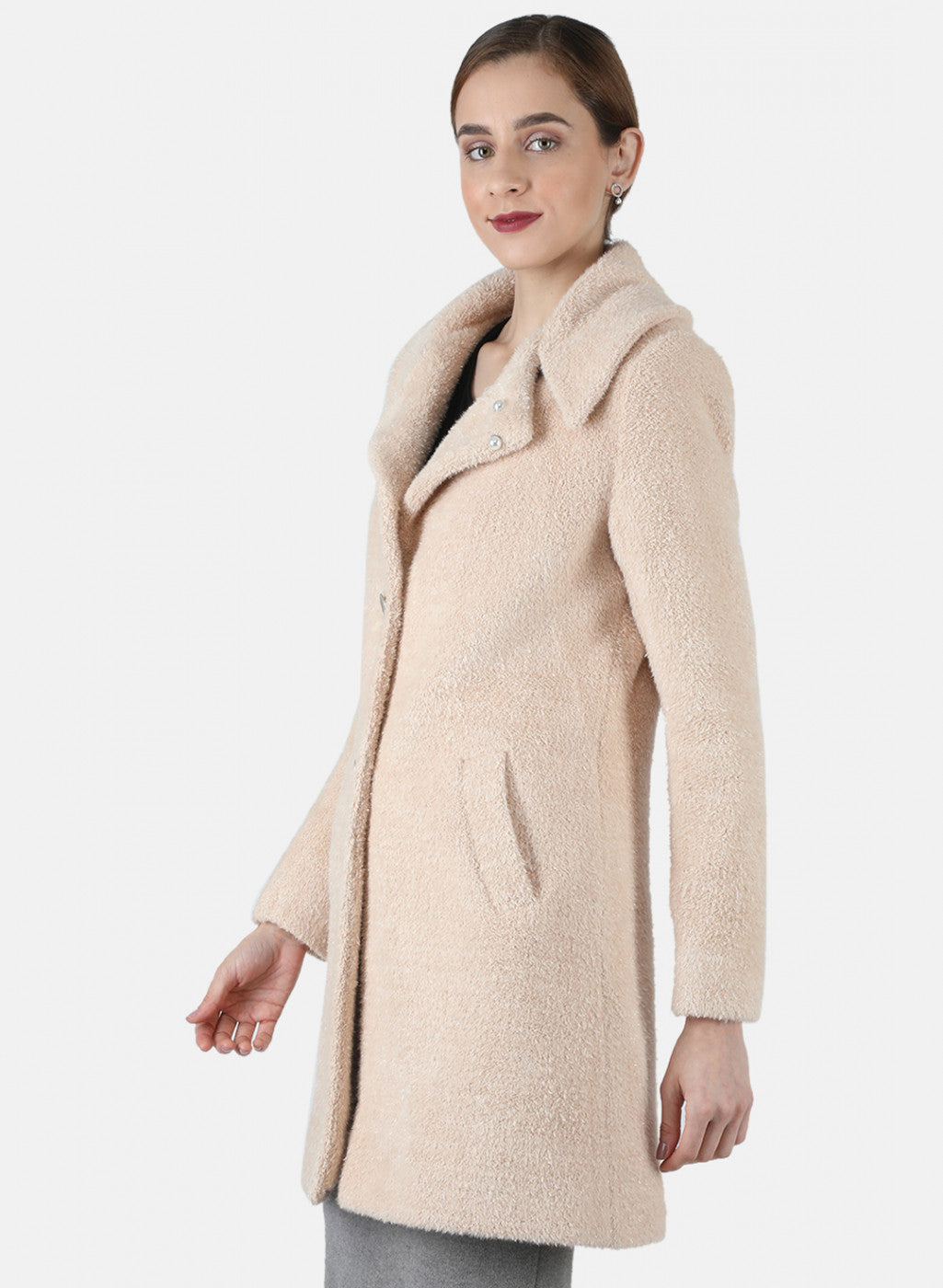 Women Beige Solid Coat