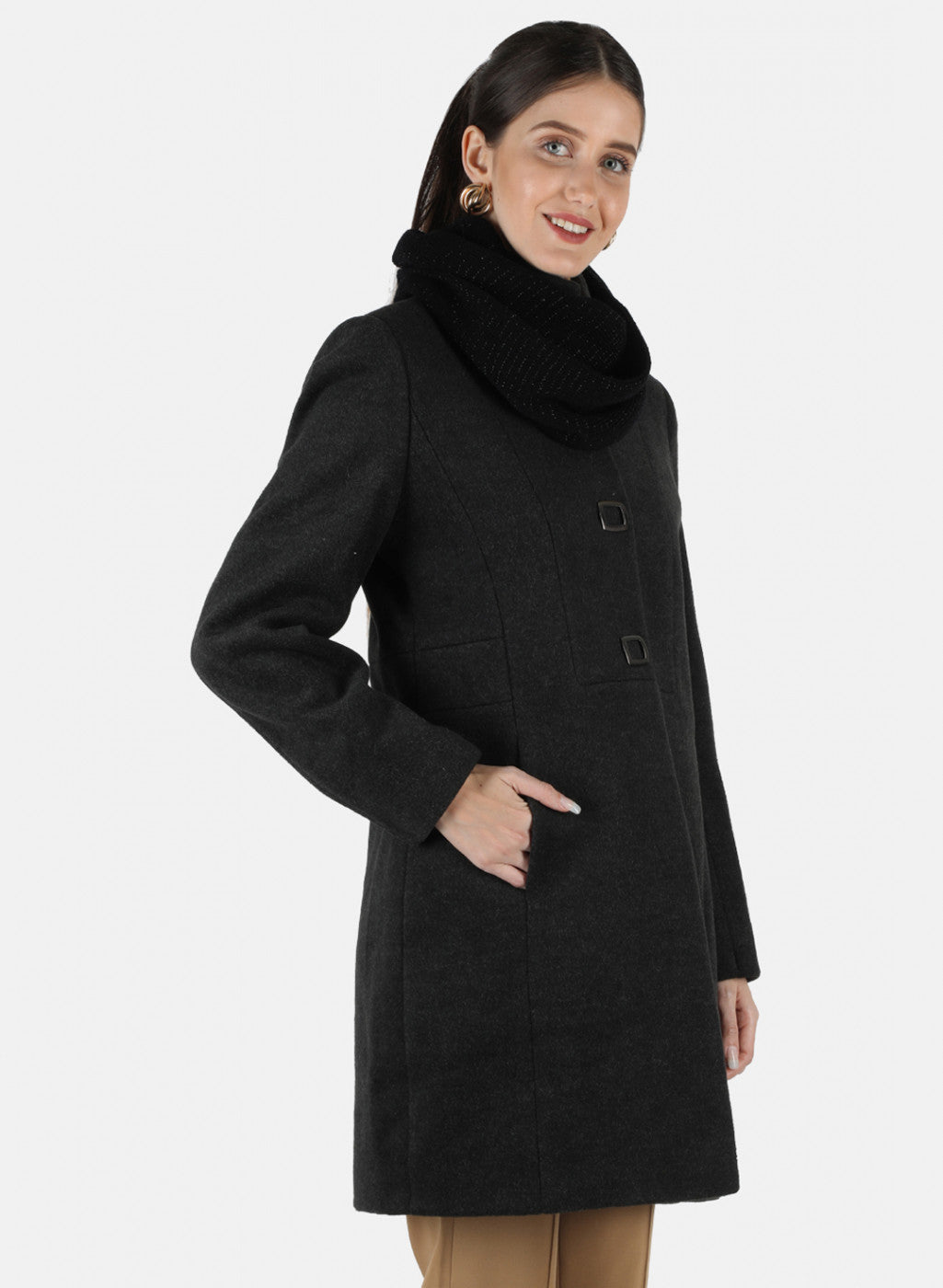 Women Black Solid Coat