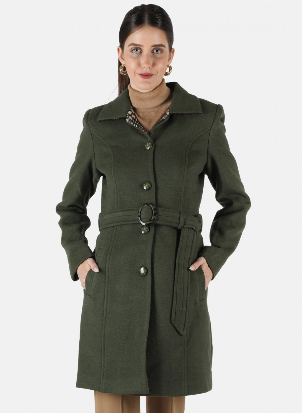 Monte Carlo Overcoat Women Online Women Green Self Design Mandarin