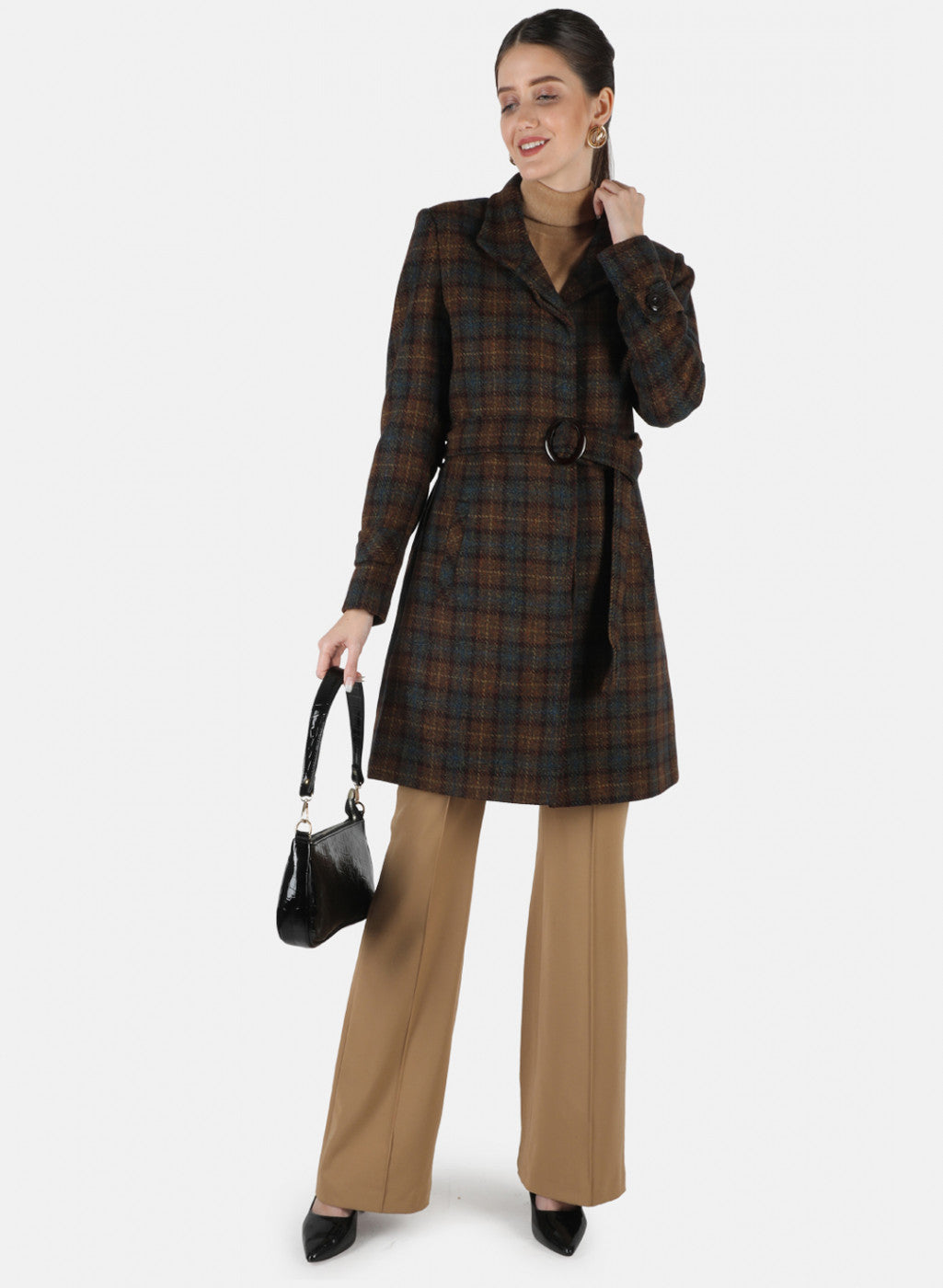 Women Brown Check Coat