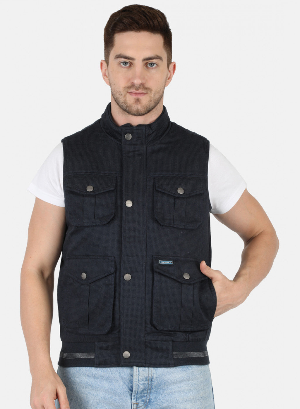 Men NAvy Blue Printed Jacket