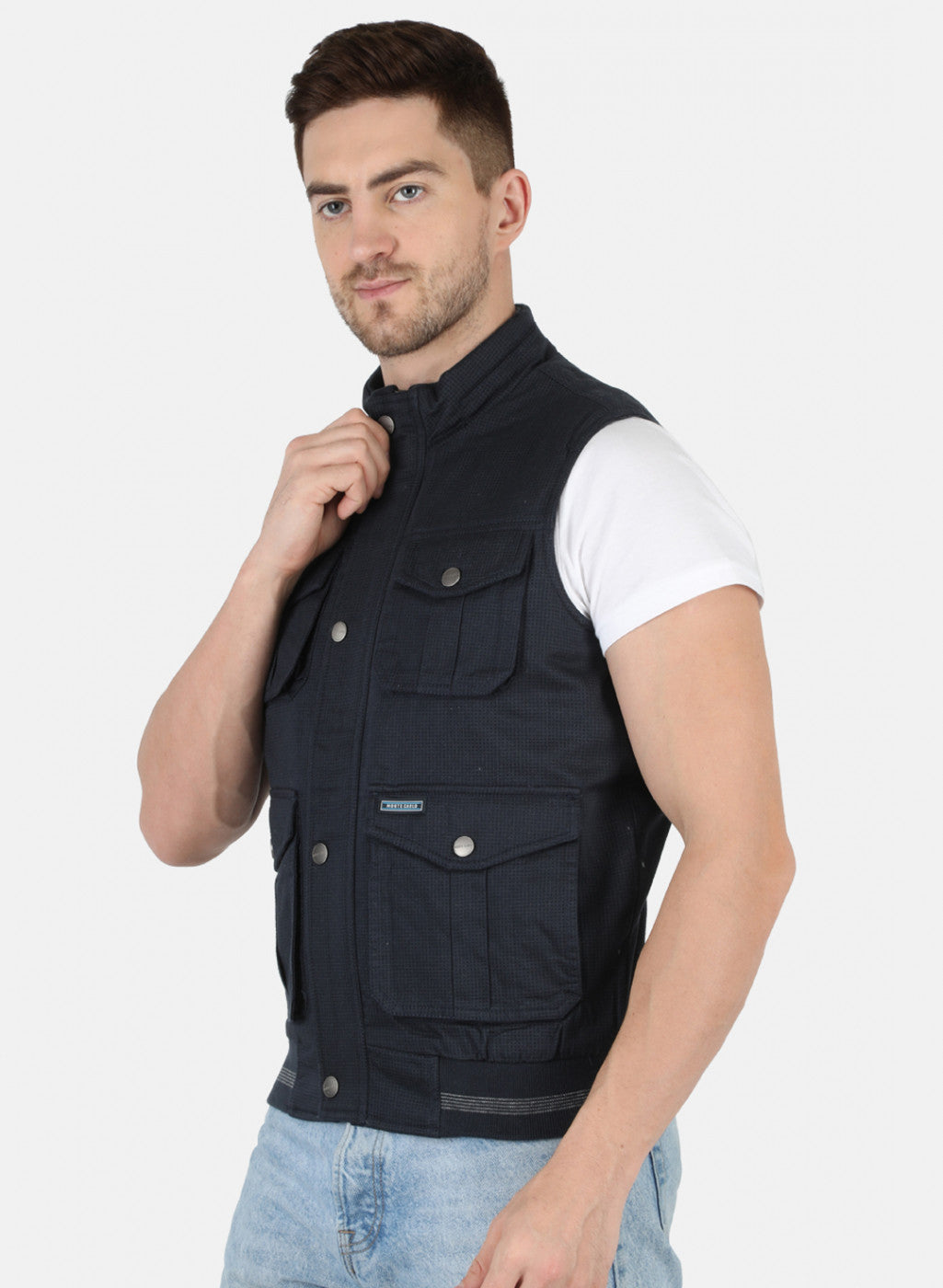 Men NAvy Blue Printed Jacket