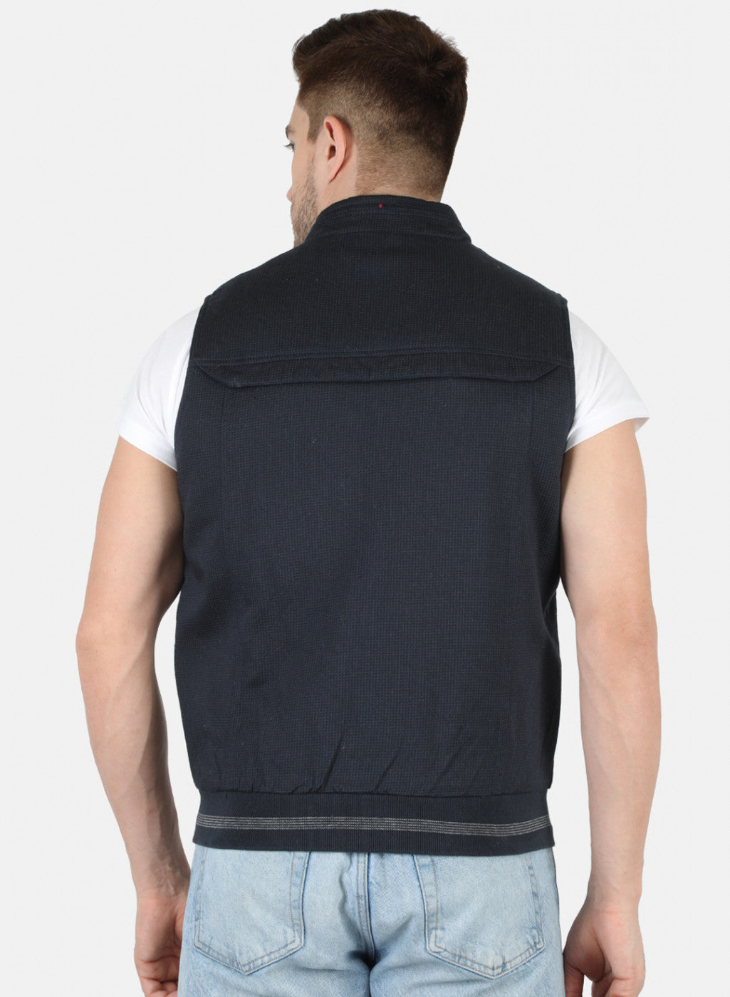 Men NAvy Blue Printed Jacket