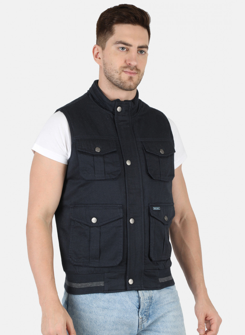 Men NAvy Blue Printed Jacket