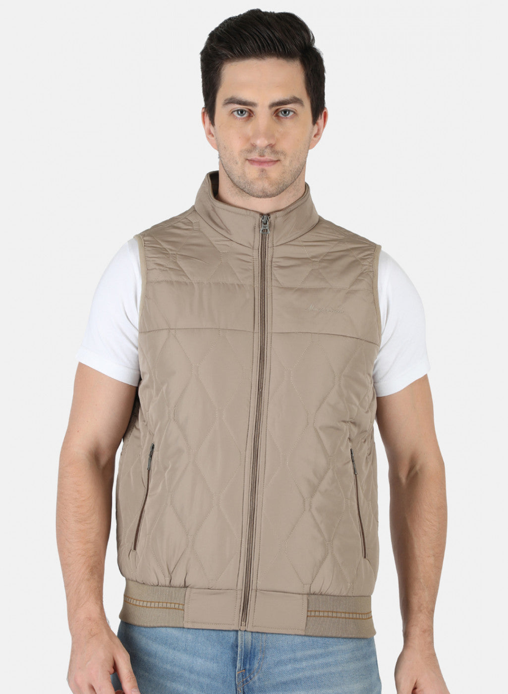 Men Beige Solid Jacket