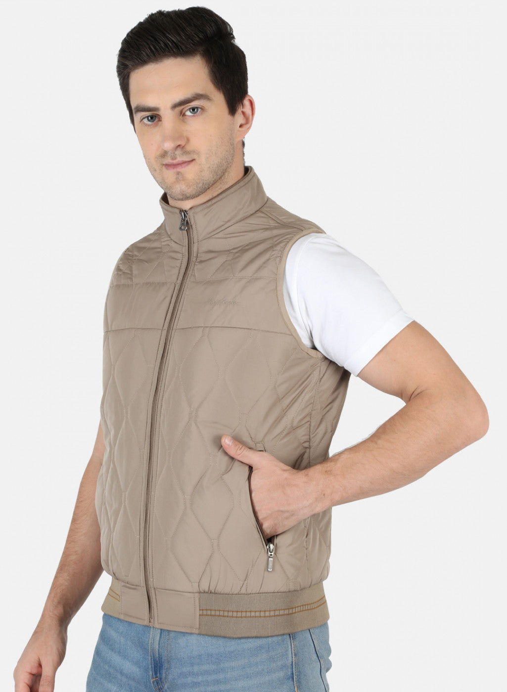 Men Beige Solid Jacket