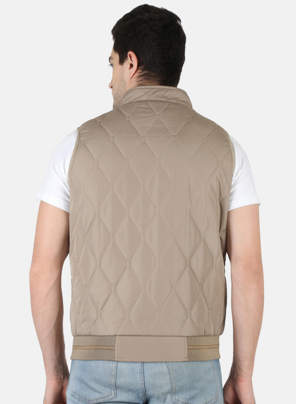 Men Beige Solid Jacket
