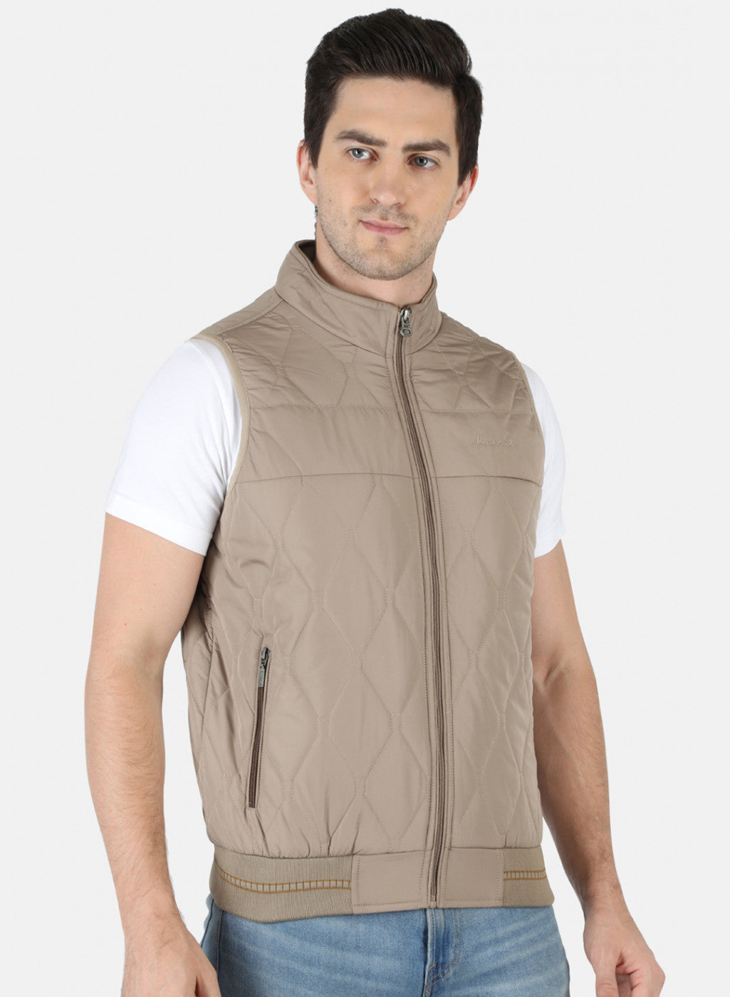 Men Beige Solid Jacket