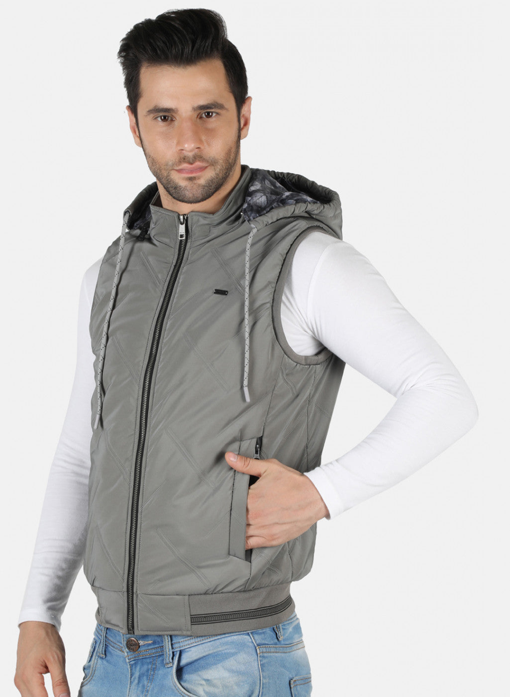 Men Grey Solid Jacket