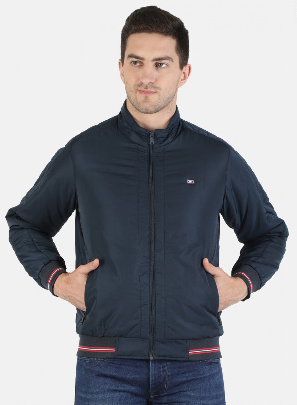 Men NAvy Blue Solid Jacket