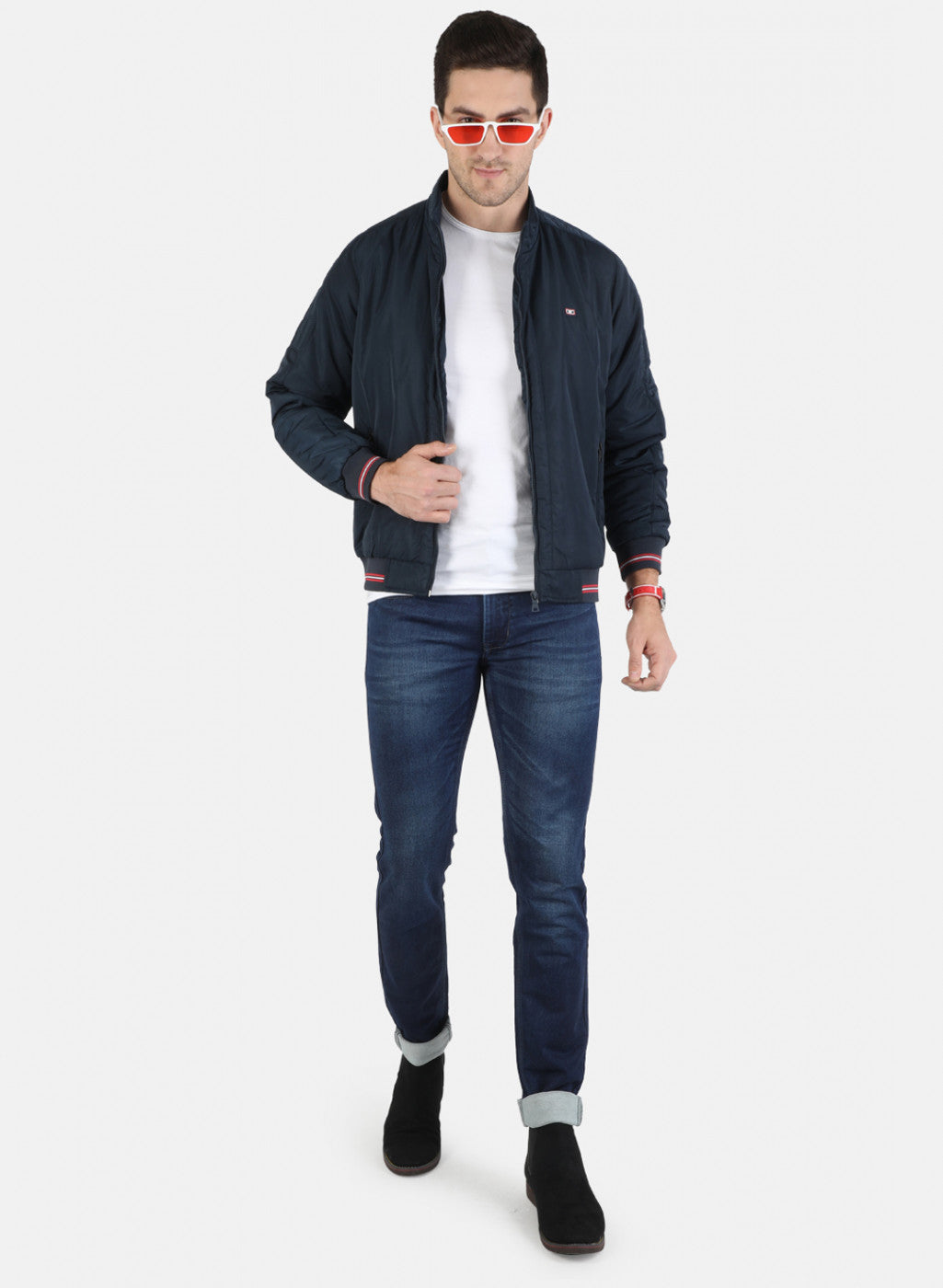 Men NAvy Blue Solid Jacket