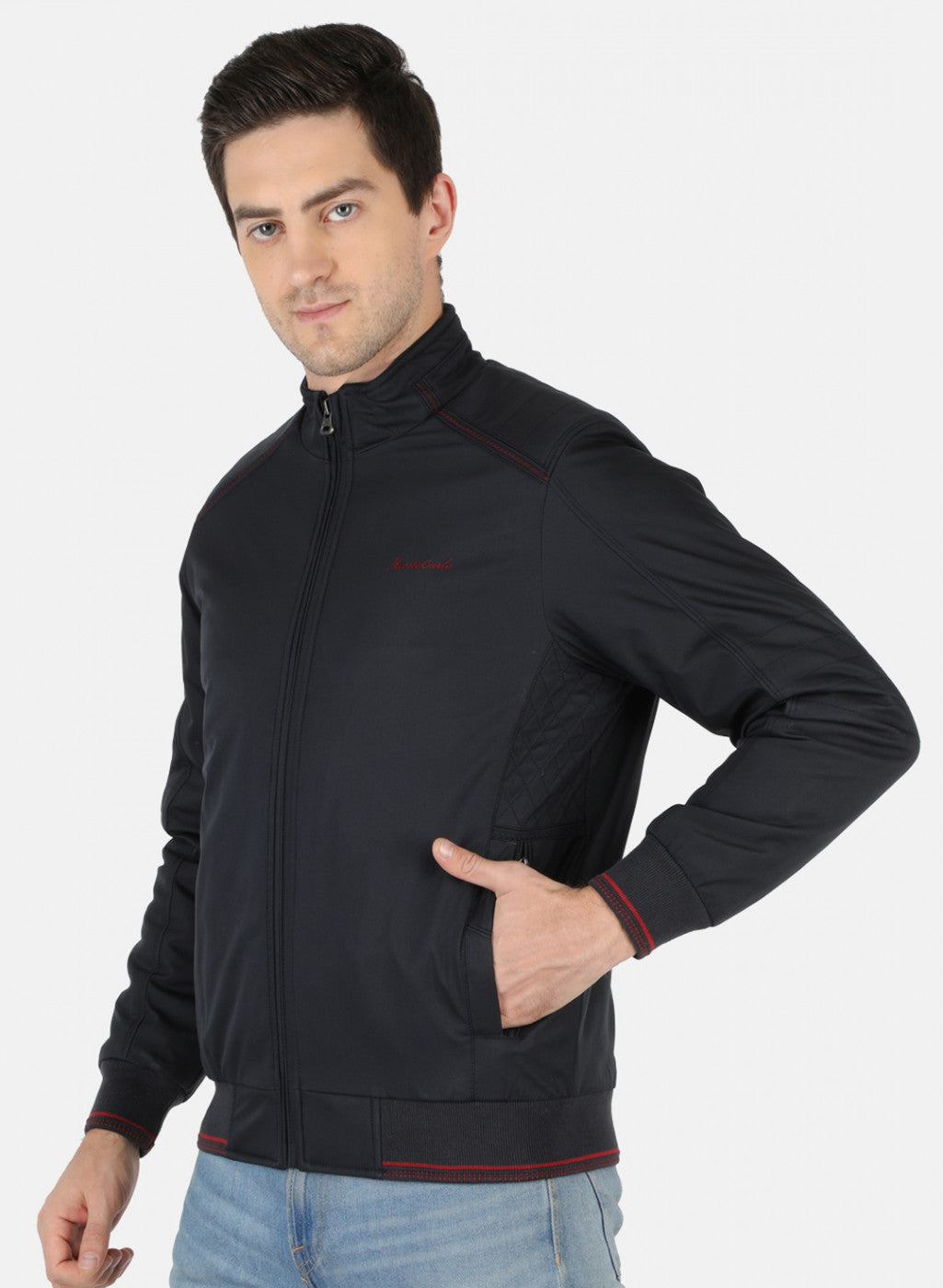 Men NAvy Blue Solid Jacket