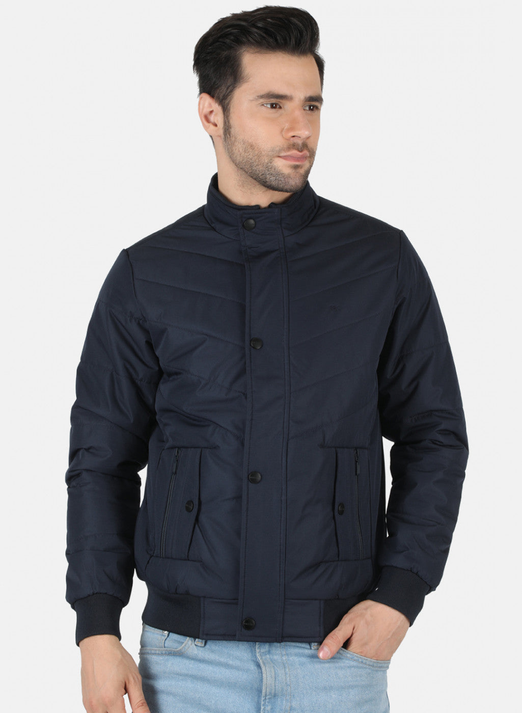 Men NAvy Blue Solid Jacket
