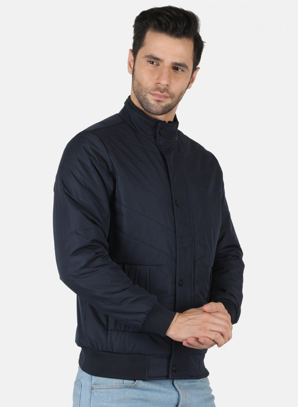 Men NAvy Blue Solid Jacket