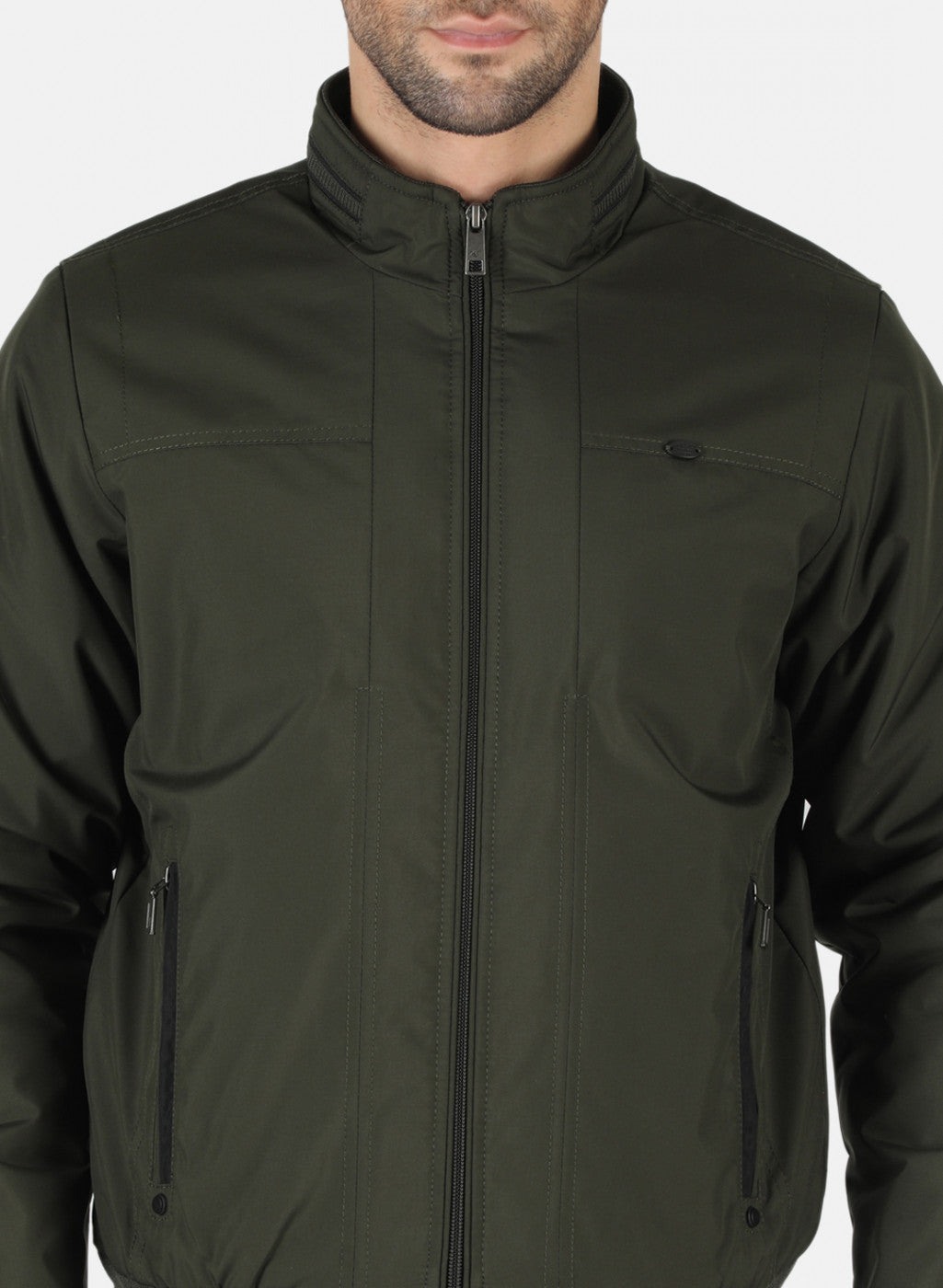 Men Olive Solid Jacket