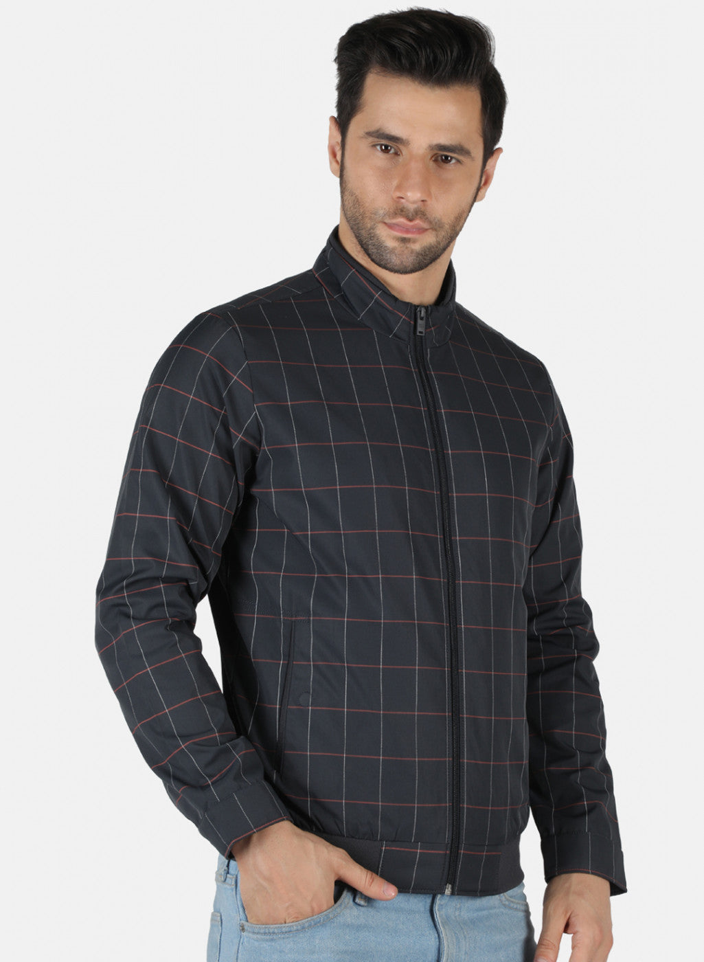 Men NAvy Blue Printed Jacket
