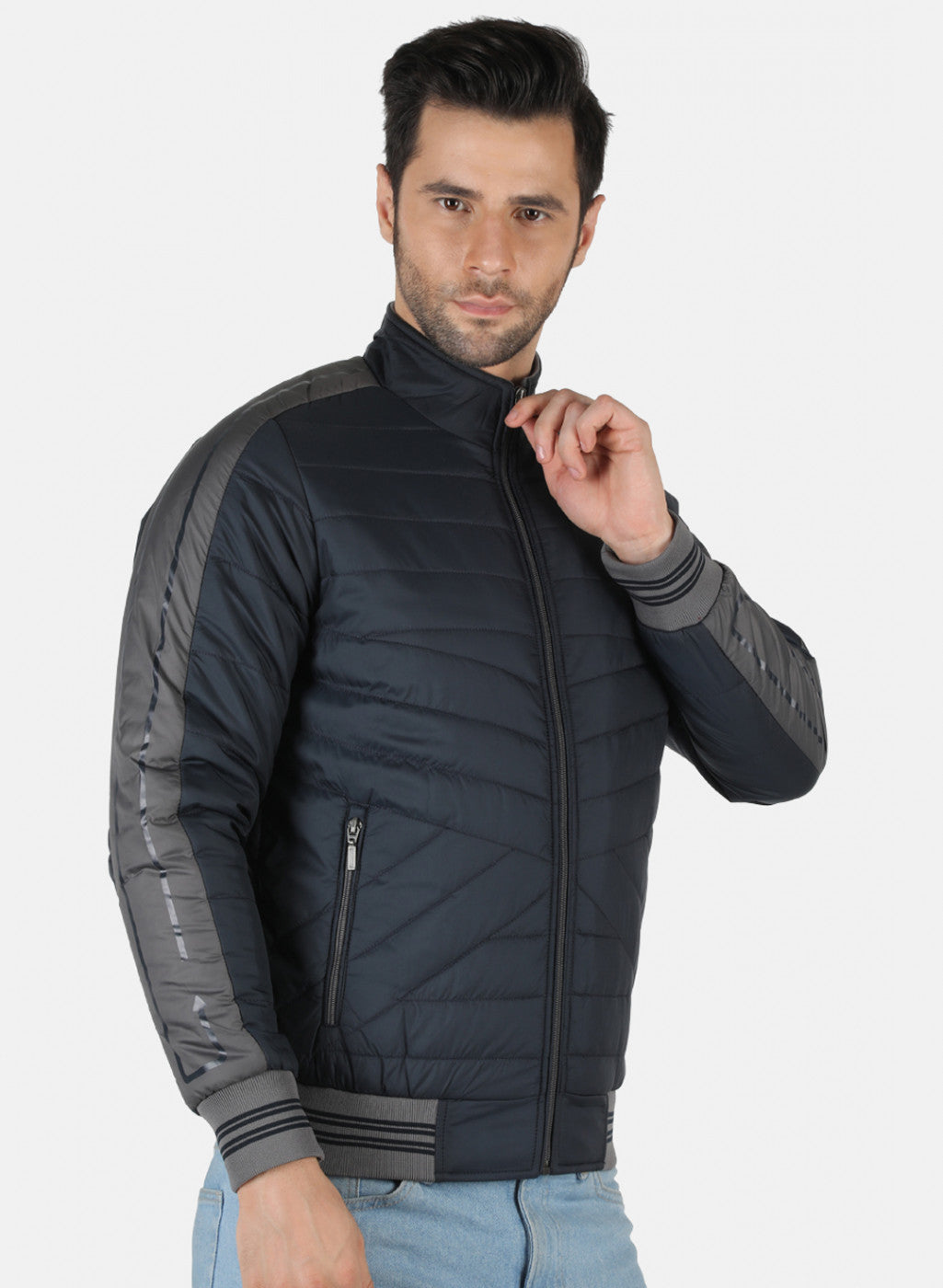 Men NAvy Blue Solid Jacket