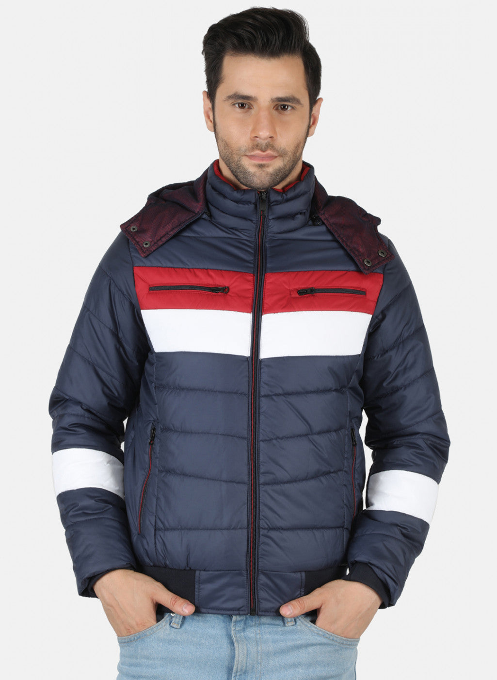 Men NAvy Blue Printed Jacket