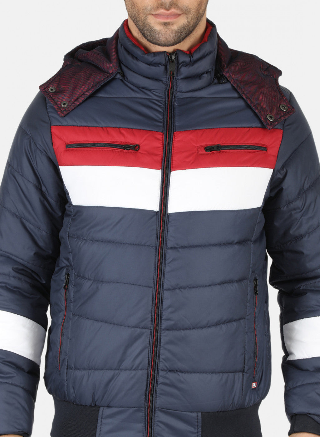 Men NAvy Blue Printed Jacket