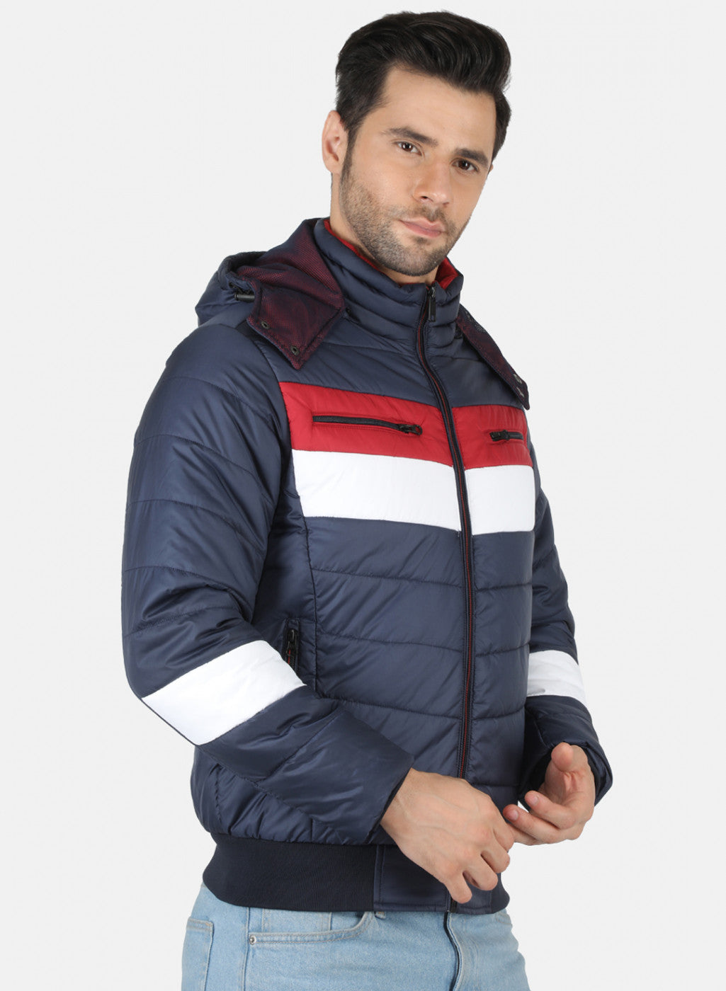 Men NAvy Blue Printed Jacket
