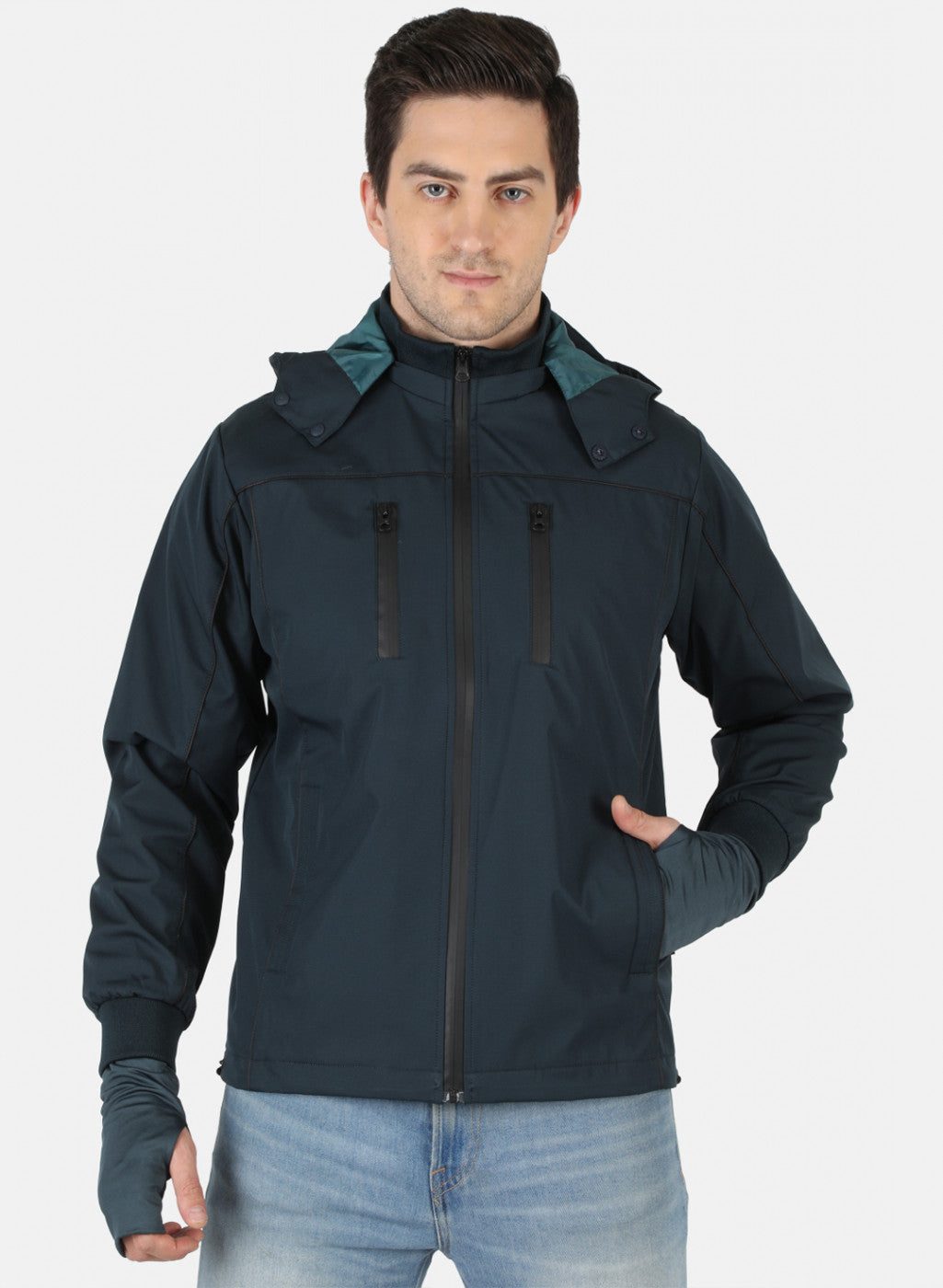 Men Blue Solid Jacket