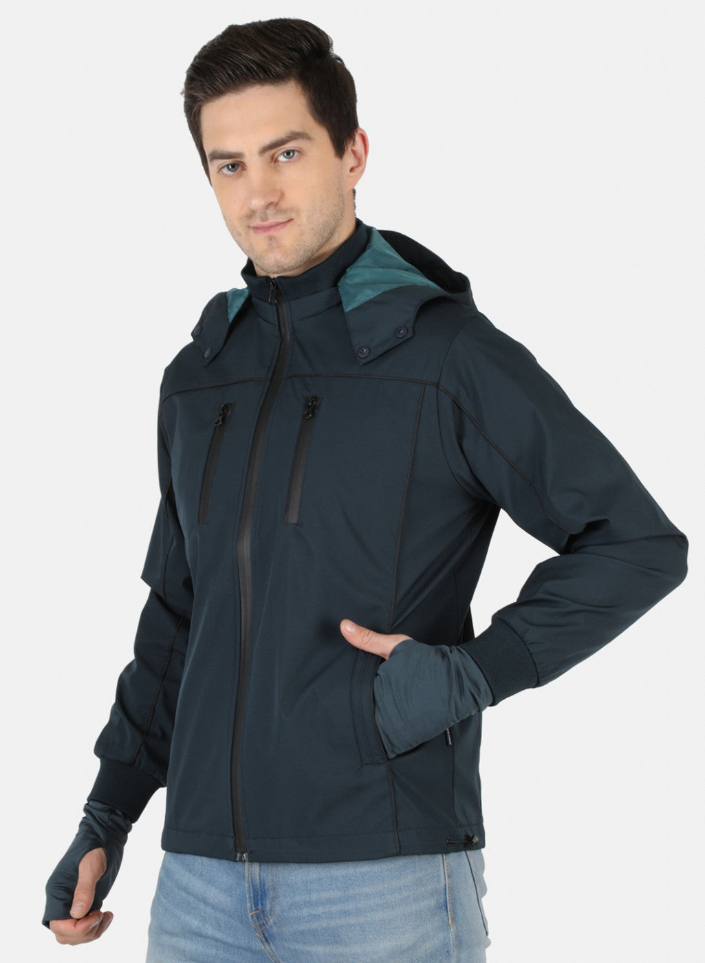 Men Blue Solid Jacket