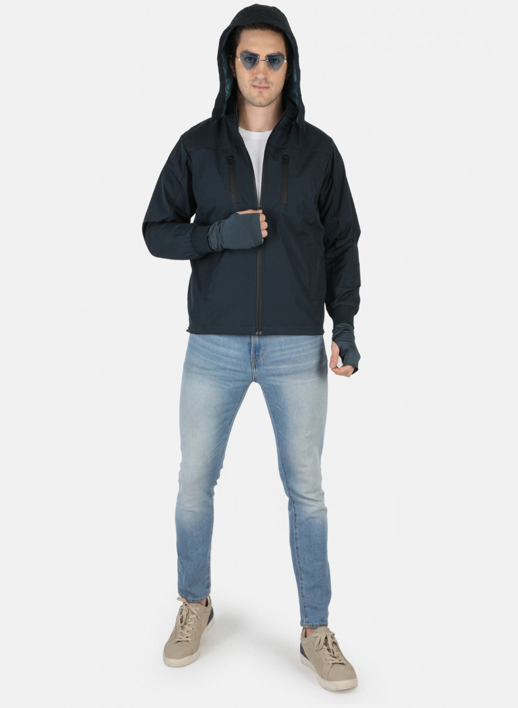 Men Blue Solid Jacket
