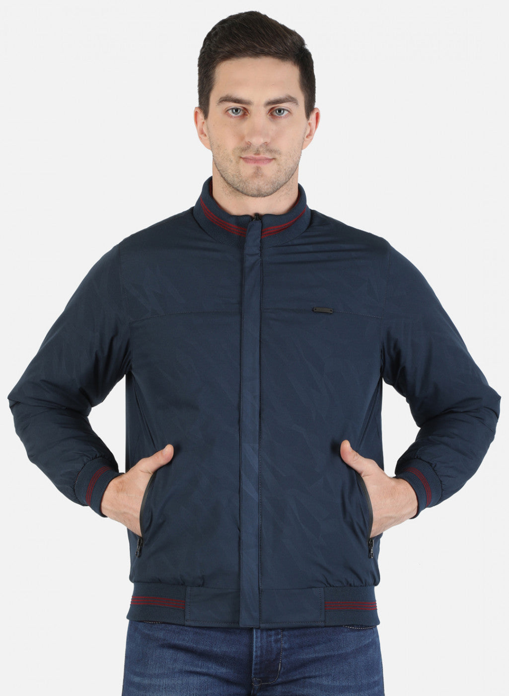 Men NAvy Blue Printed Jacket