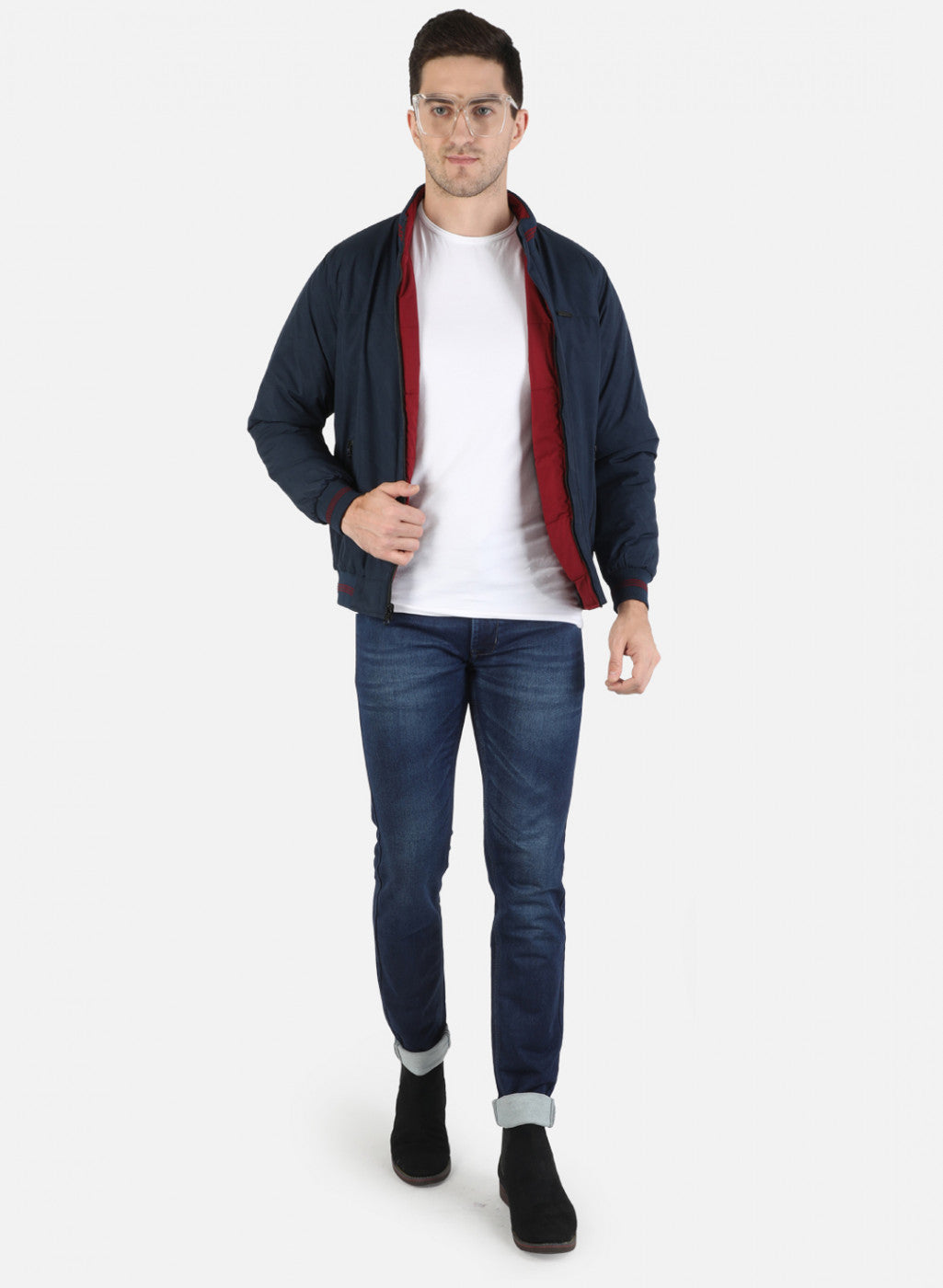 Men NAvy Blue Printed Jacket