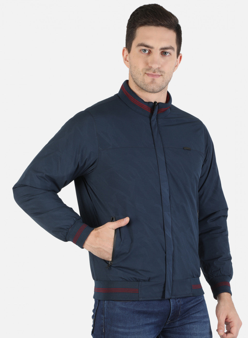 Men NAvy Blue Printed Jacket