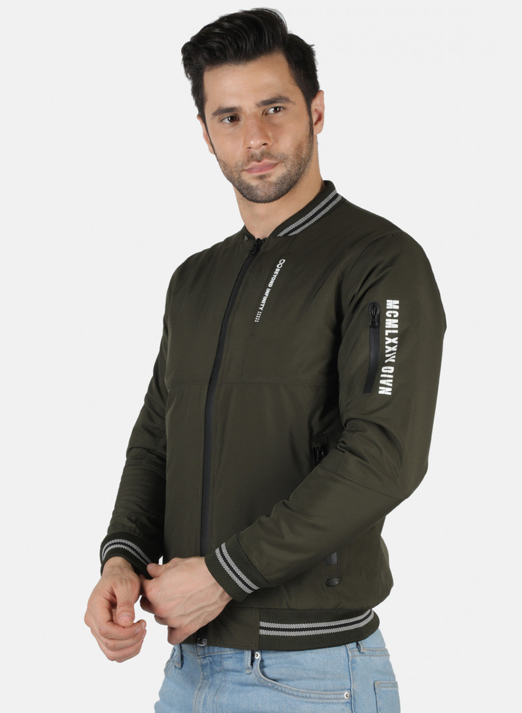 Men Olive Solid Jacket