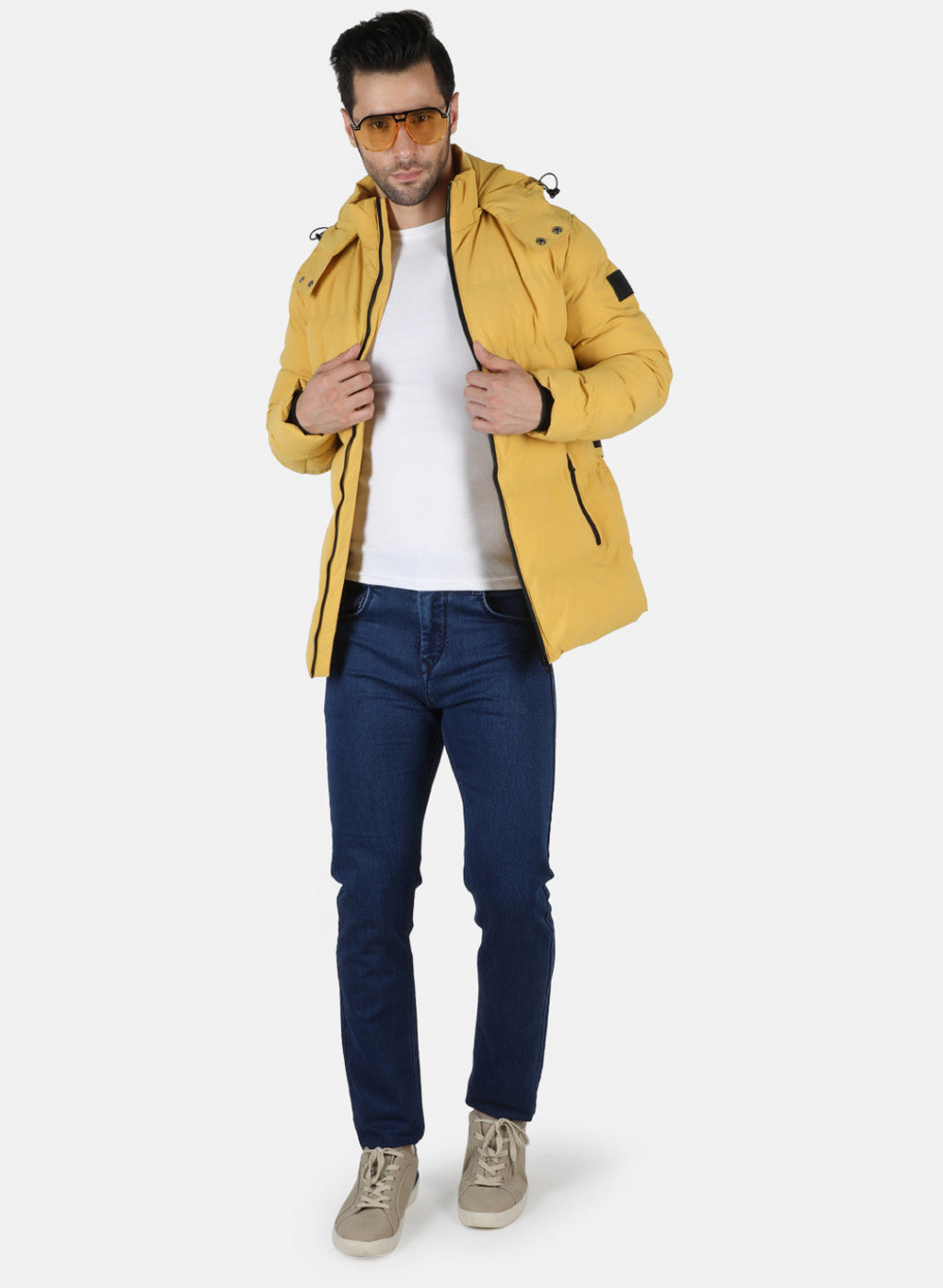 Men Mustard Solid Heating Jacket