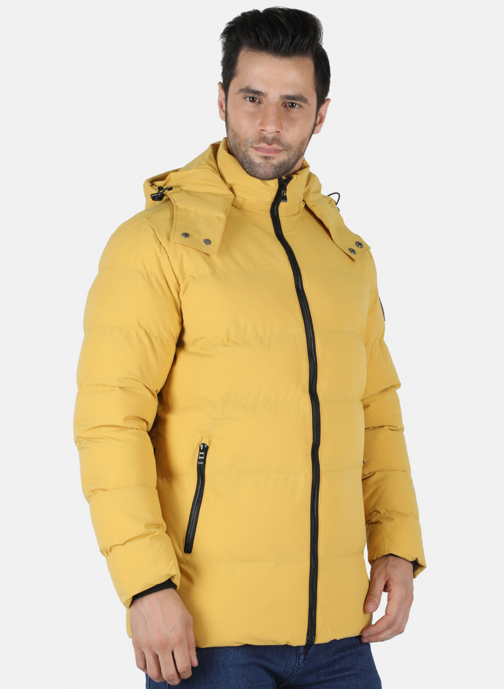 Men Mustard Solid Heating Jacket