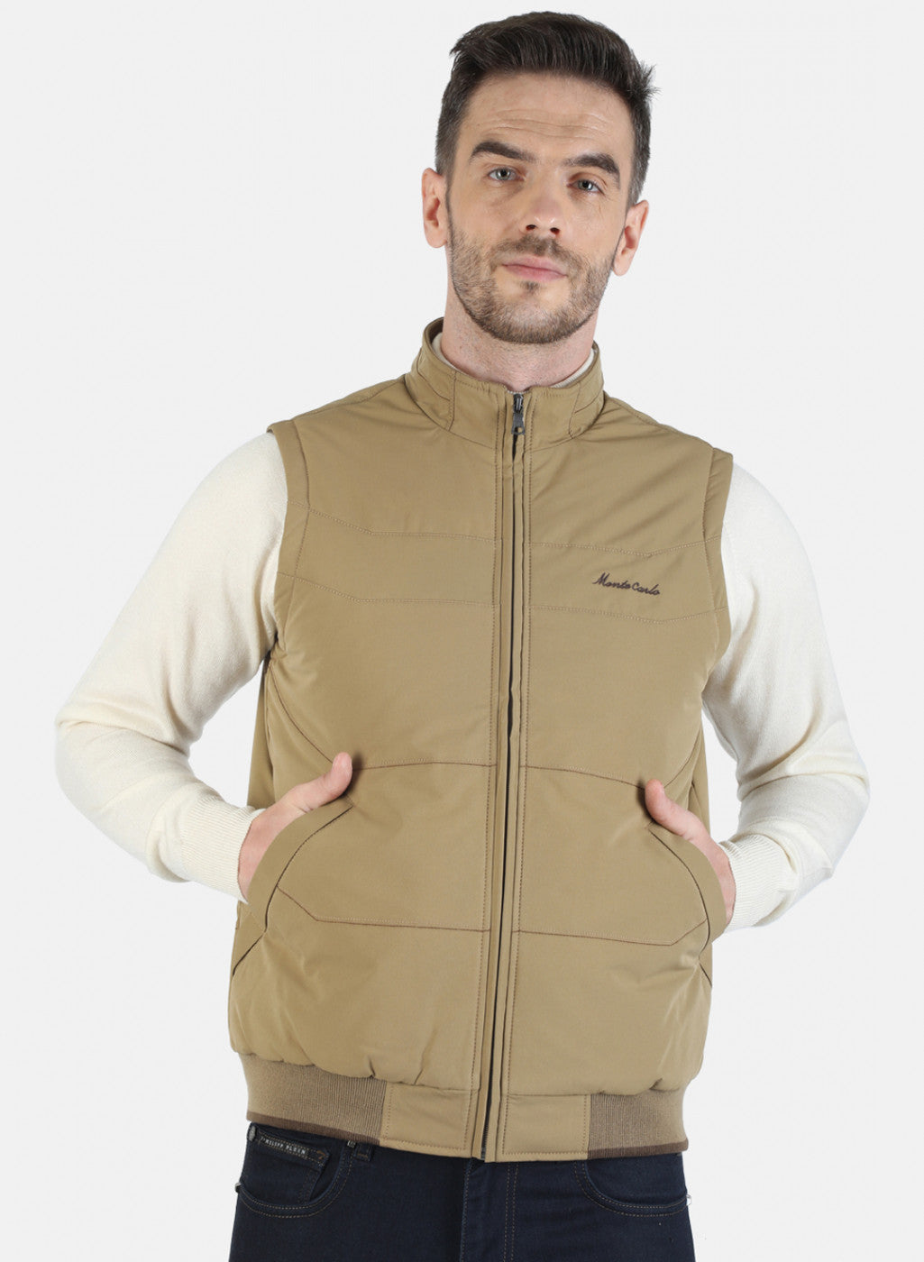 Men Khaki Solid Jacket
