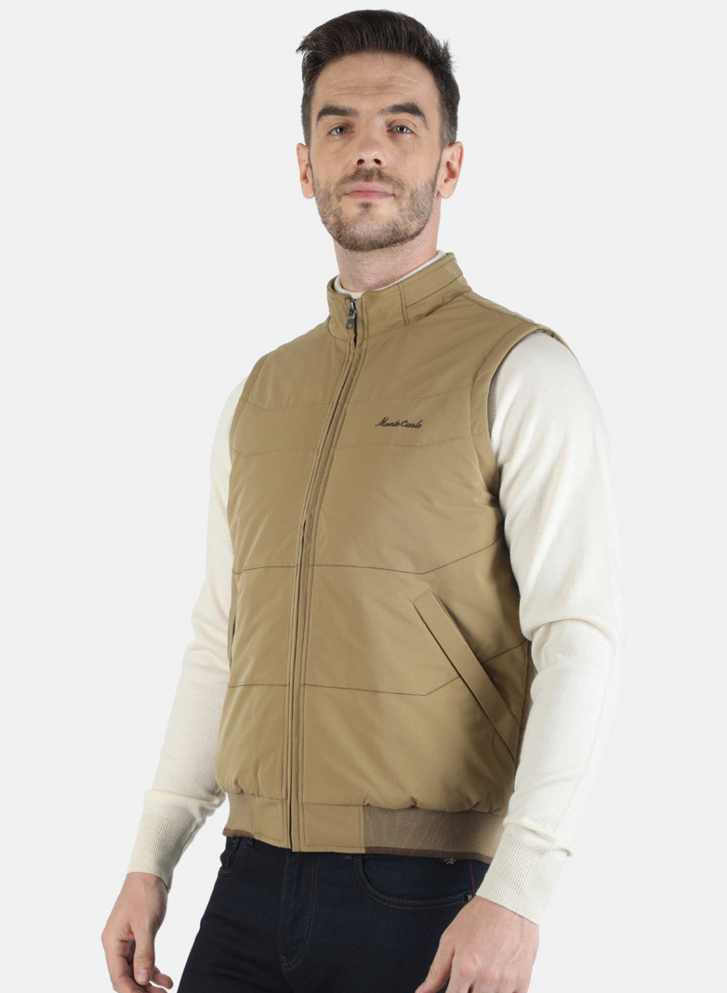 Men Khaki Solid Jacket