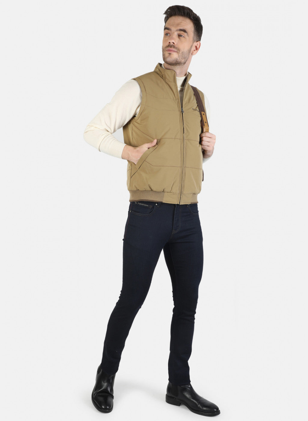 Men Khaki Solid Jacket